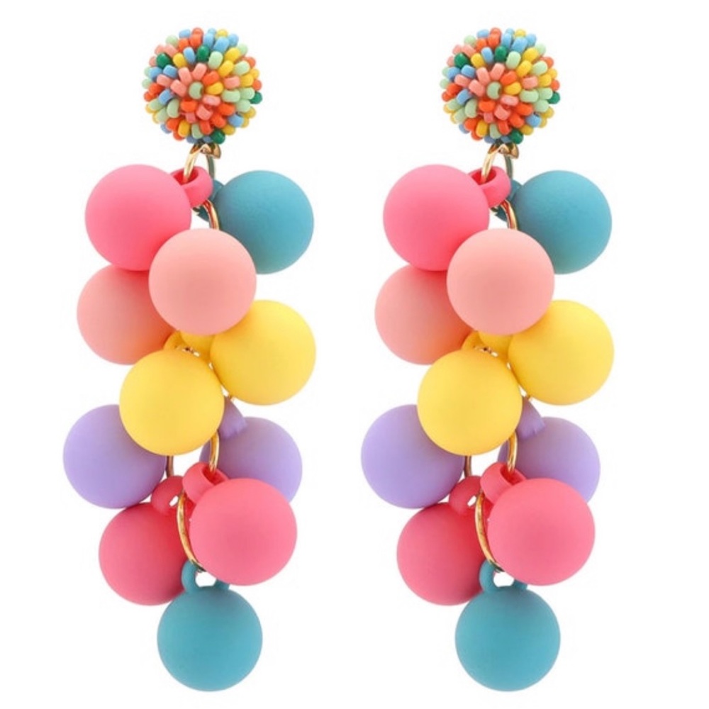 Rainbow Earrings, Round Ball Tassel, Pastel Earrings FREE SHIPPING